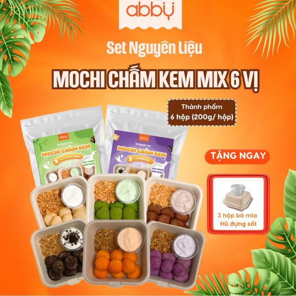[ABBY - TẶNG HỘP, DĨA] Set nguyên liệu mochi chấm kem sữa mix 3 vị, 6 vị - Thành phẩm 3 hộp - 200g/ hộp - Mềm dẻo, béo ngậy