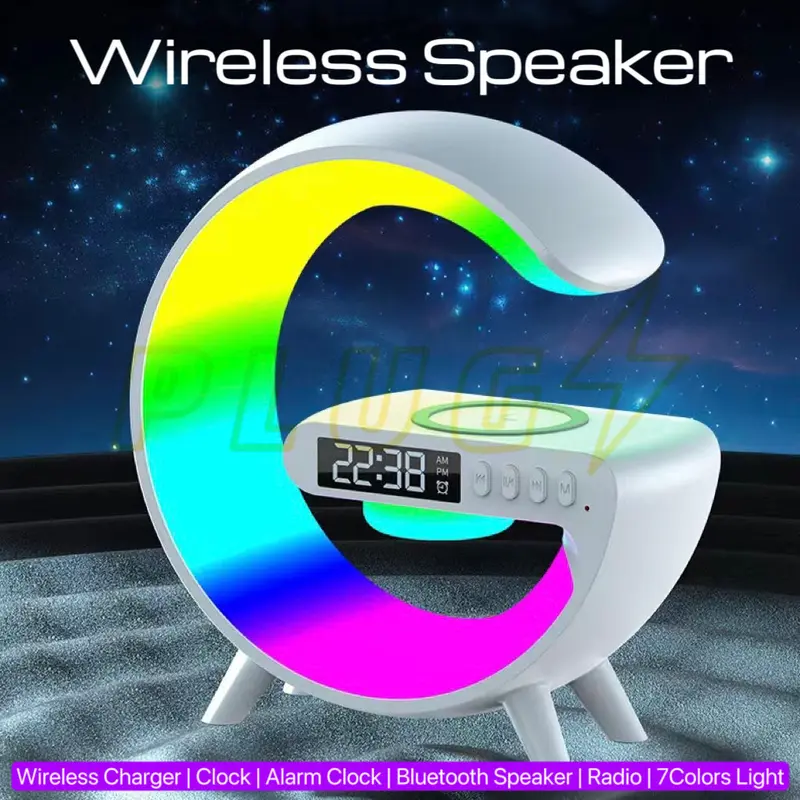 [COD] PLUGS Bluetooth Speaker With Wireless Charging Smart RGB Speaker 3W  Lampu Tidur Alarm Default