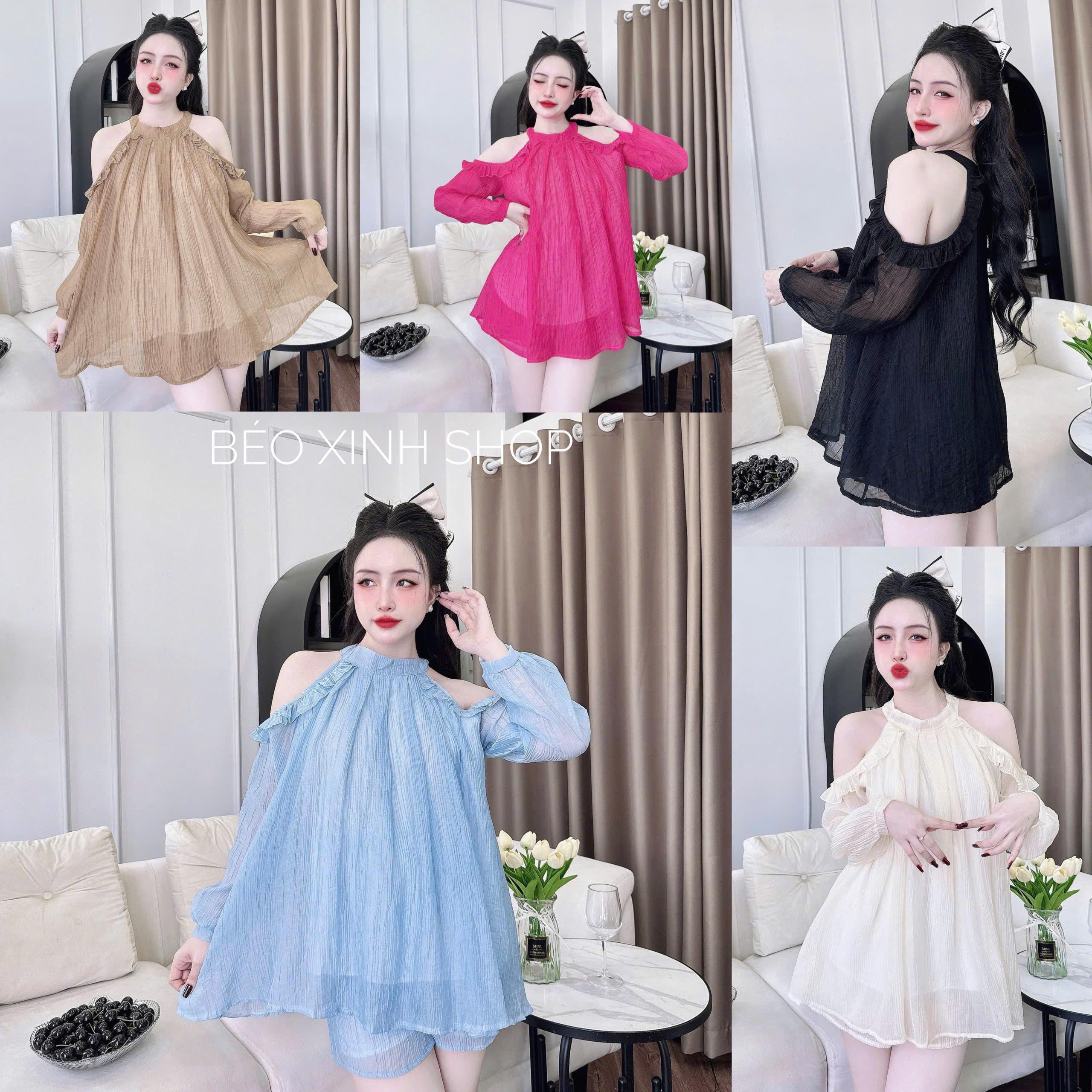 Set Quần Áo Form Babydoll Sang Trọng Vải Voan 2 lớp Cao Cấp Thanh Lịch Cho Các Nàng 40 - 95Kg Nữ Top Women Xoè - A.1510