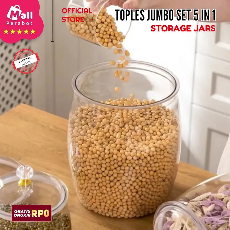 Mall Perabot | Toples Akrilik Jumbo Kedap Udara | Toples Gentong Set 5 in 1 | Stoples Jars Penyimpanan Makanan / Snack / Kue 3