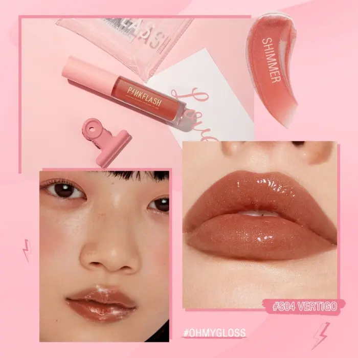 F㊛1T PINKFLASH LASTING GLOSSY LIPGLOSS OHMYGLOSS LIP GLOSS C☛ZA