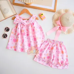 SAFA FASHION - Setelan Anak Perempuan Bilky Motif Bunga Terlaris / Fashion Oneset Anak Perempuan Atasan dan Celana Pendek Santai Terbaru