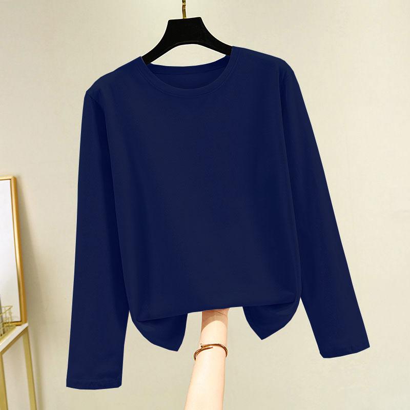 Áo Thun Cotton Dài Tay, Màu Trơn Dành Cho Nữ, Dáng Rộng Vừa Vặn, Cổ Tròn, In Hình, Thích Hợp Đi Làm, Áo Cơ Sở Dễ Phối Đồ, Thích Hợp Cho Mùa Xuân, Mùa Thu Và Mùa Đông, Hàng Mới Về, Áo Trên 2
