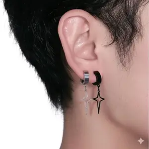 ANTING JEPIT TANPA TINDIK TITANIUM  LIONTIN BINTANG (PLAT) PRIA DAN WANITA ANTI KARAT Earring anting