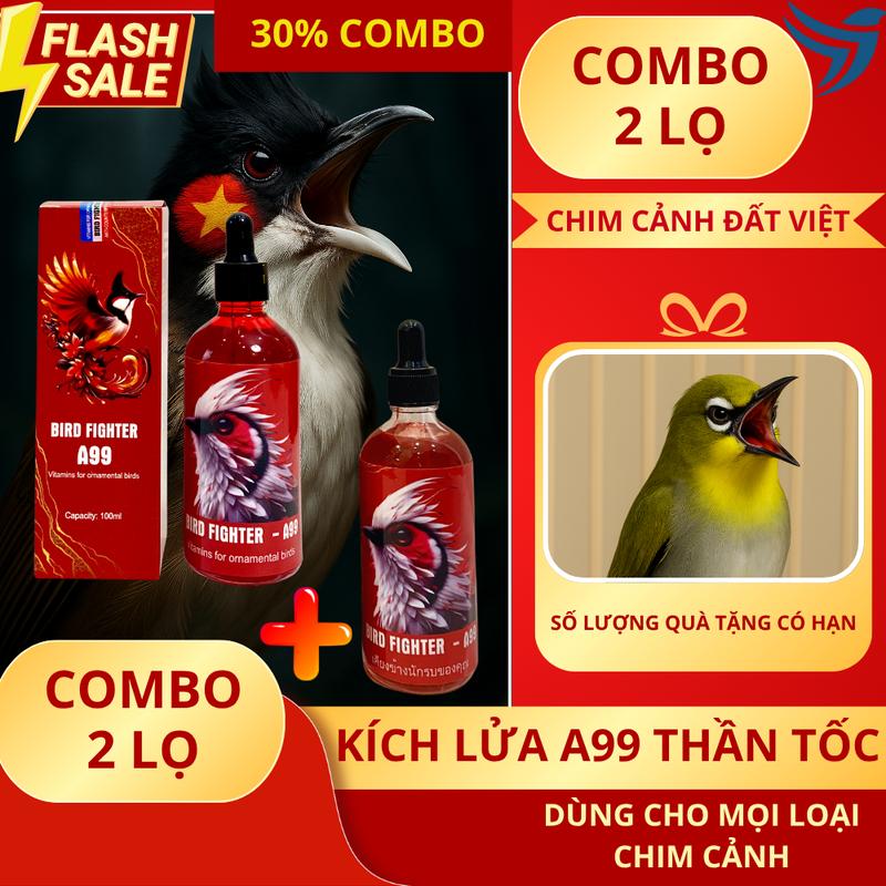 Combo 2 lọ BirdFighter A99 - Giúp các loại chim cảnh lười hót ít hót vực lửa trở lại hót nhiều hơn & múa đẹp hơn: Chào mào chích chòe họa mi cu gáy chim khướu hút mật vành khuyên...