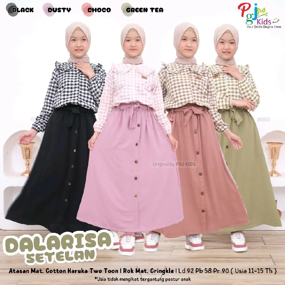 [BISA COD] DALARISA / DELVINA SETELAN MUSLIM ANAK MATT CRINGKLE PREMIUM SET BLOUSE+ROK ANAK MURAH GOOD QUALITY