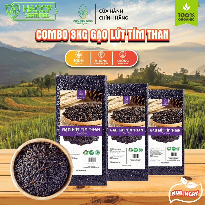 Gạo Lứt Tím Than Điện Biên Combo 3kg 3 túi 1kg hút chân không