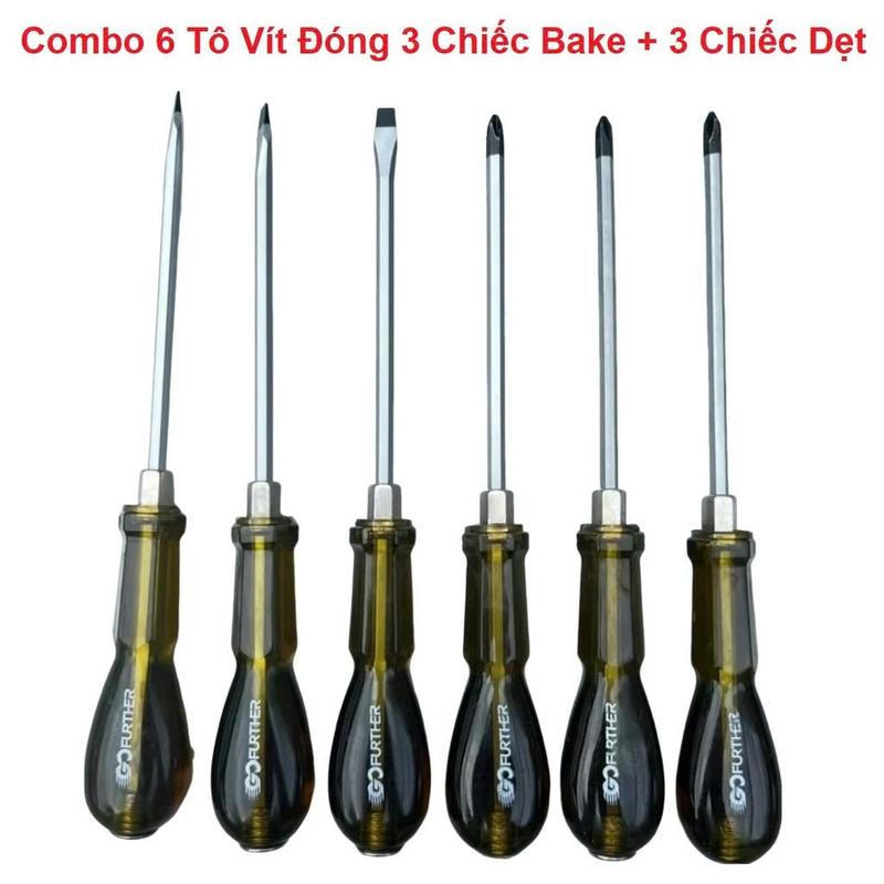Combo 6 Tô Vít Đóng 3 Chiếc Bake + 3 Chiếc Dẹt Size 6 Li Dài 250mm Đầu Từ Tính Chất Liệu Chắc Chắn Dễ Sử Dụng