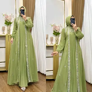 Dress Set Hijab Mewah Gamis Bordir Kekinian Gamis Seragaman Gamis Lebaran Gamis Kondangan Murah COD