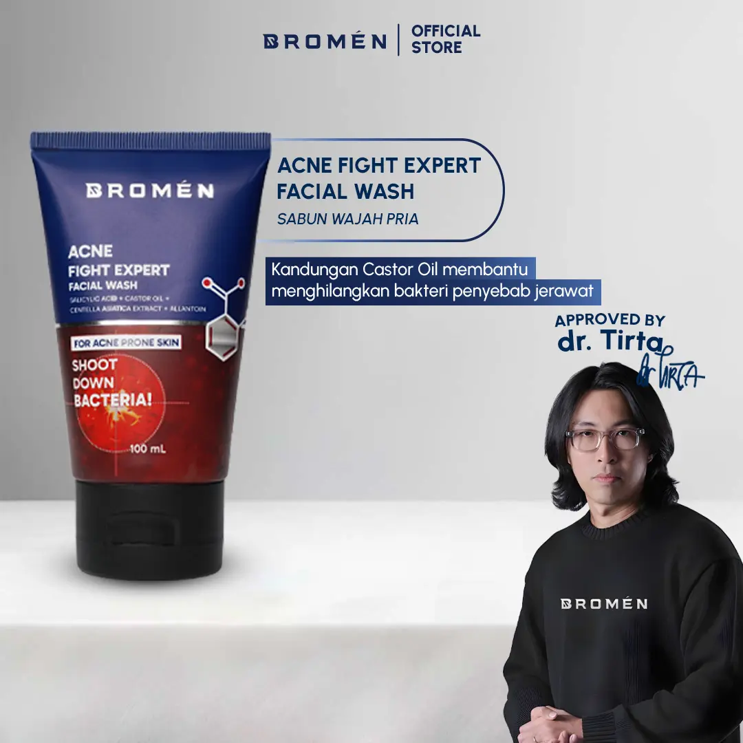 BROMEN ACNE FACIAL WASH 100mL | SABUN CUCI MUKA BERJERAWAT | SKINCARE COWOK | Perawatan Mencerahkan Wajah Pria Berjerawat