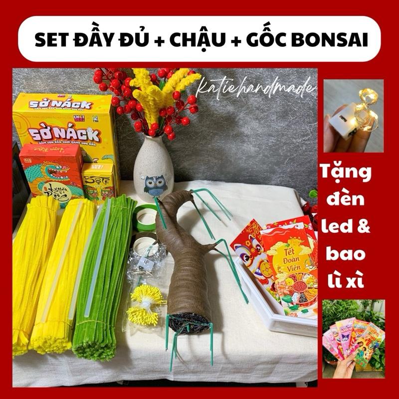  Set Đầy Đủ Tự Làm Hoa Kẽm Nhung + Thân bonsai + Chậu nhựa làm hoa mai đào trang trí tết bính ngọ 2026 DIY 