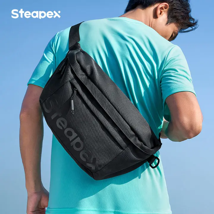 Steapex tas selempang besar tahan air tas gym tas olahraga fashion untuk pria dan wanita Tas kanvas hitam shoulder pack Canvas Slingbag 2