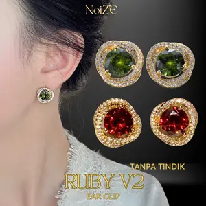 NoiZE RUBY V2 - Anting Jepit Wanita Klip Tanpa Tindik Ear Clip Silver S925 Zircon Merah Hijau Zamrud
