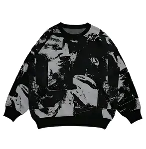 Vsl Sweater Oversize Pria Wanita Graphic Black Grey -  Streetwear Korea Style Urban  Fleece Unisex Crewneck