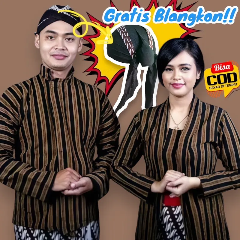 Baju adat/Lurik Gratis Blangkon Pria/Wanita Kebaya Jawa Solo-Jogja Atasan Kondangan Dewasa Panjang Batik Katun Motif 0