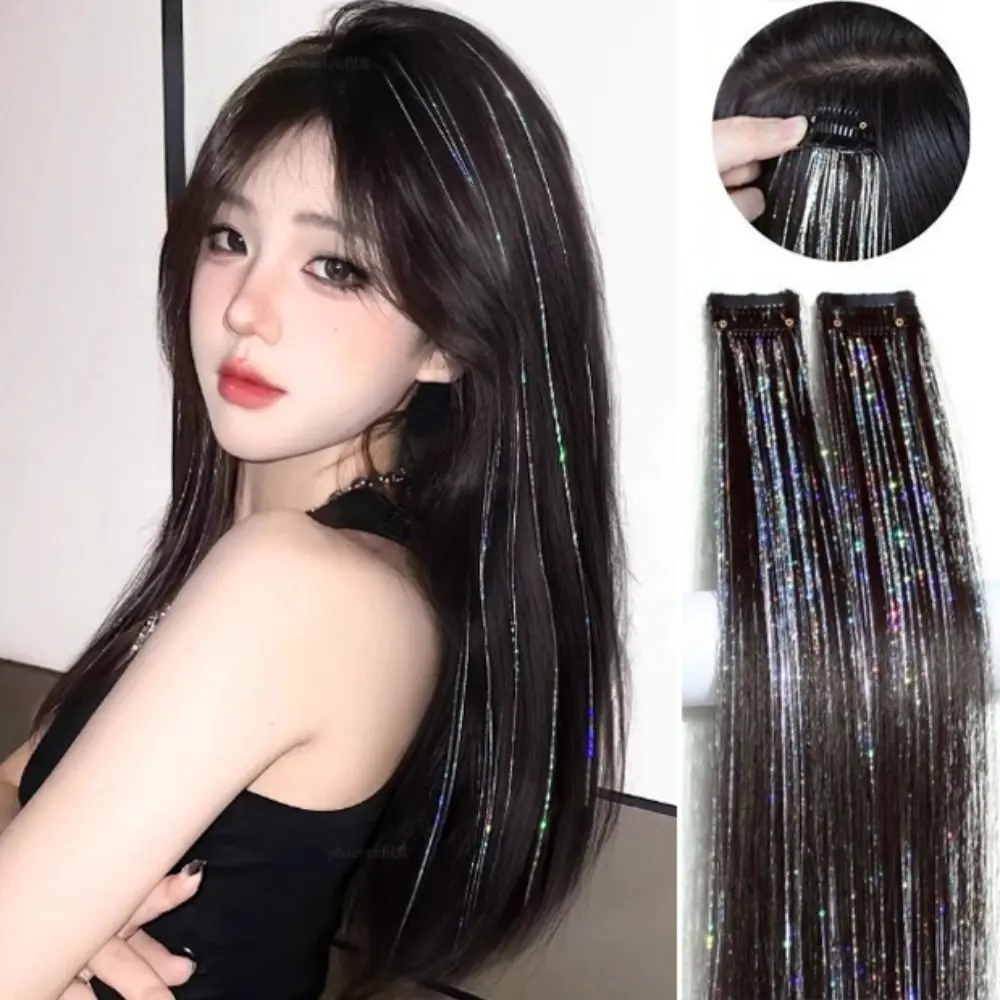 Dụng Cụ Bện Tóc, Lấp Lánh Và Sáng Bóng, Lấp Lánh Tóc, Lấp Lánh, Phụ Kiện Đội Đầu Cho Bé Gái, Tóc Nối Tổng Hợp, Kiểu Lấp Lánh, Kẹp Tóc Thẳng Dài Liền Mạch, Dành Cho Phụ Nữ Wig