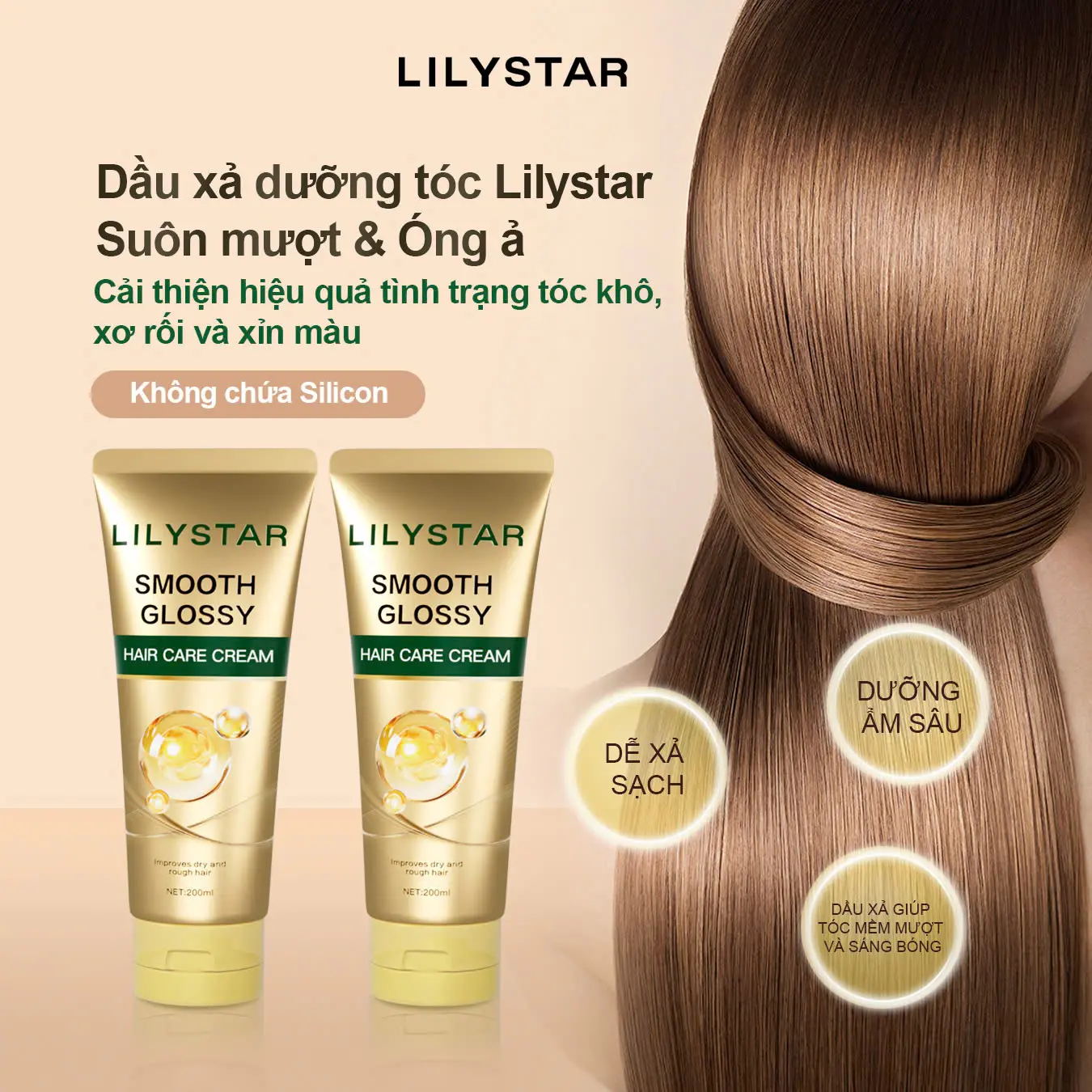 Dầu Xả Lilystar (không chứa Silicol) - Giúp Tóc Mềm Mượt, Hỗ Trợ Phục Hồi Tóc Hư Tổn, Cải Thiện Tình Trạng Gãy Rụng (200ml)