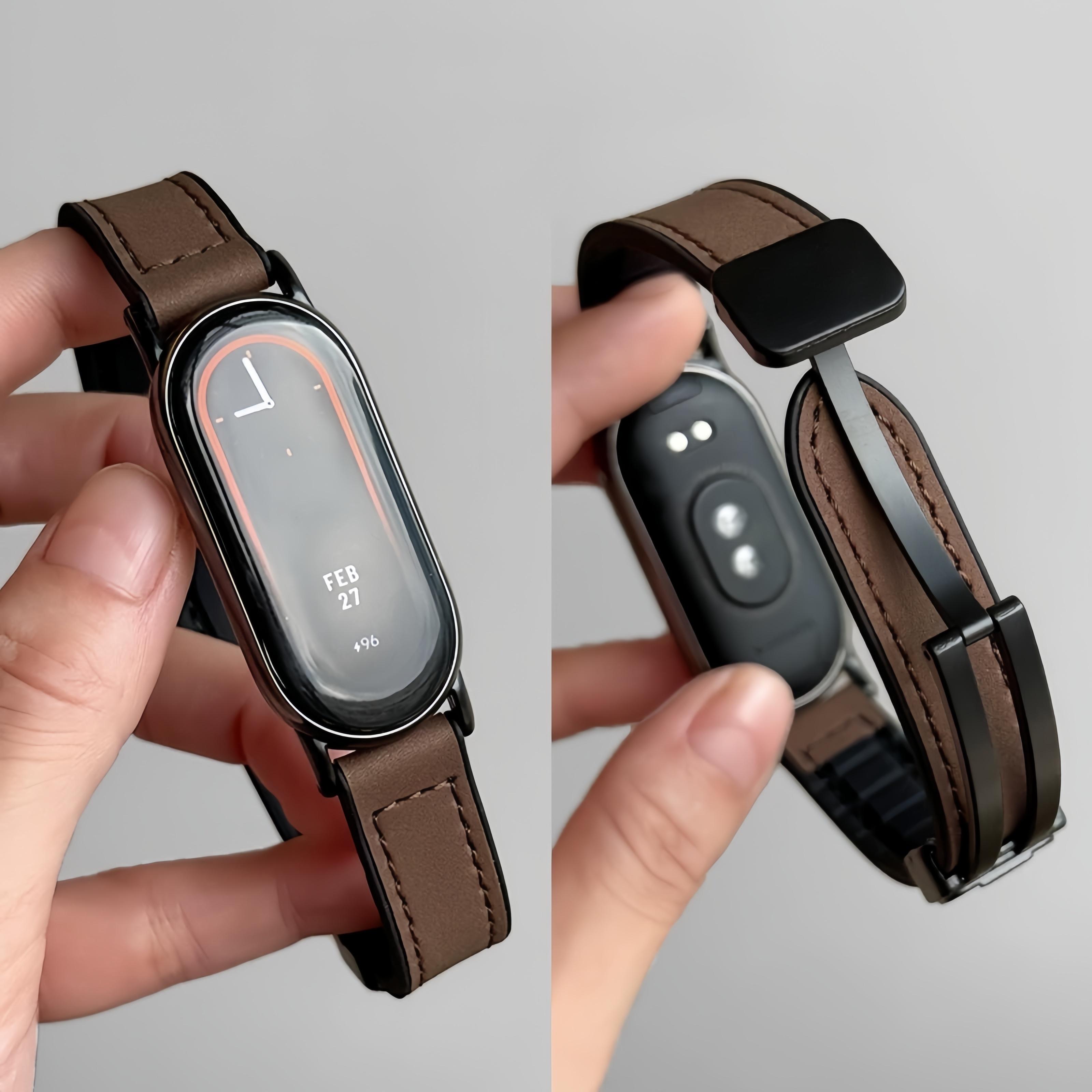 （Tidak termasuk jam）tali jam tangan For Xiaomi Smart Band 8/9/10 Strap Kulit Magnetik Tali Mi Band 8 9 10 Kulit Olahraga Tahan Air