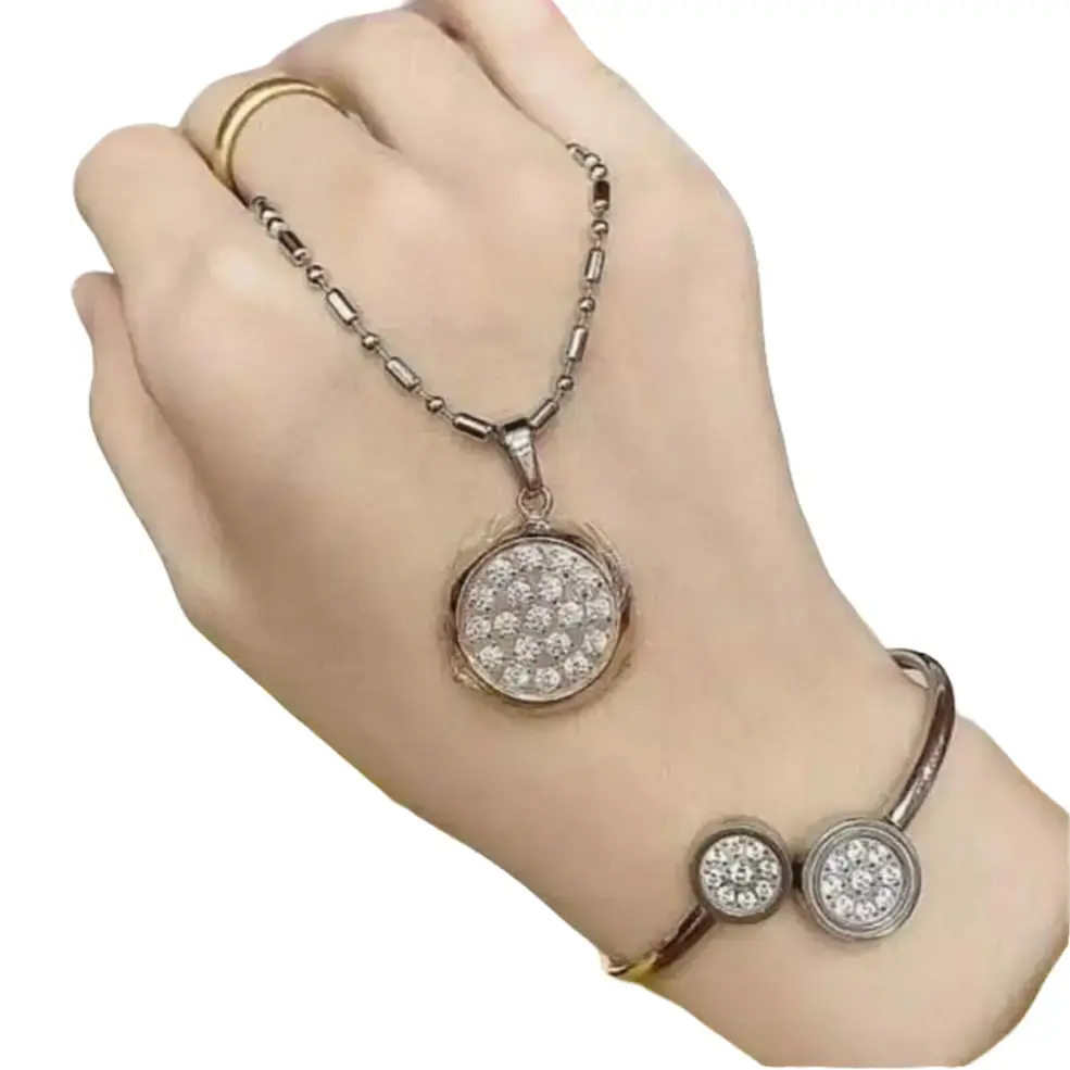 Set Kalung Kesehatan Quantum Pendant Titanium dengan Gelang Kesehatan dari Titanium dan Bio Ion, Gratis Box dan Sertifikat Keaslian Berlian Liontin