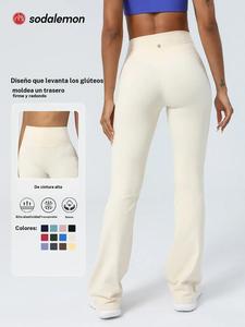 Pantalones de yoga Sodalemon para mujer, color sólido, cintura alta con control abdominal elástico, adecuados para yoga, pilates y fitness, leggings casuales cómodos de pierna acampanada