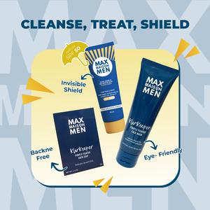 Max Maison Men Set 2 (Acne Facial Wash, Bath Soap, SPF50 Sunscreen) gentle cleansers
