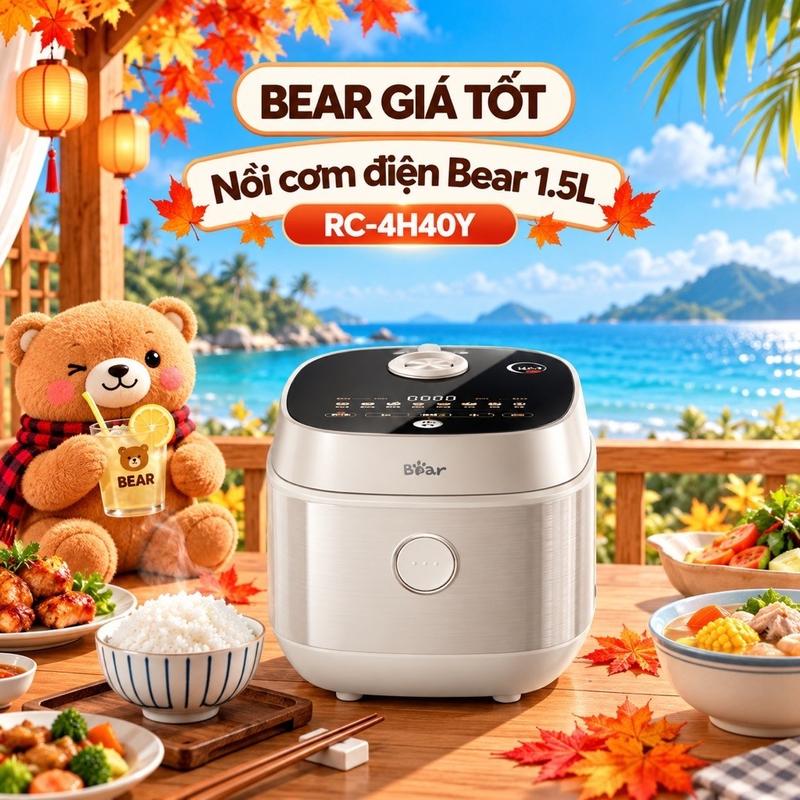 Nồi Cơm Điện Bear RC-4H40Y 1.5L Nấu Nhanh Giữ Ấm Lâu Lòng Chống Dính Dễ Vệ Sinh Bảo Hành 18 Tháng