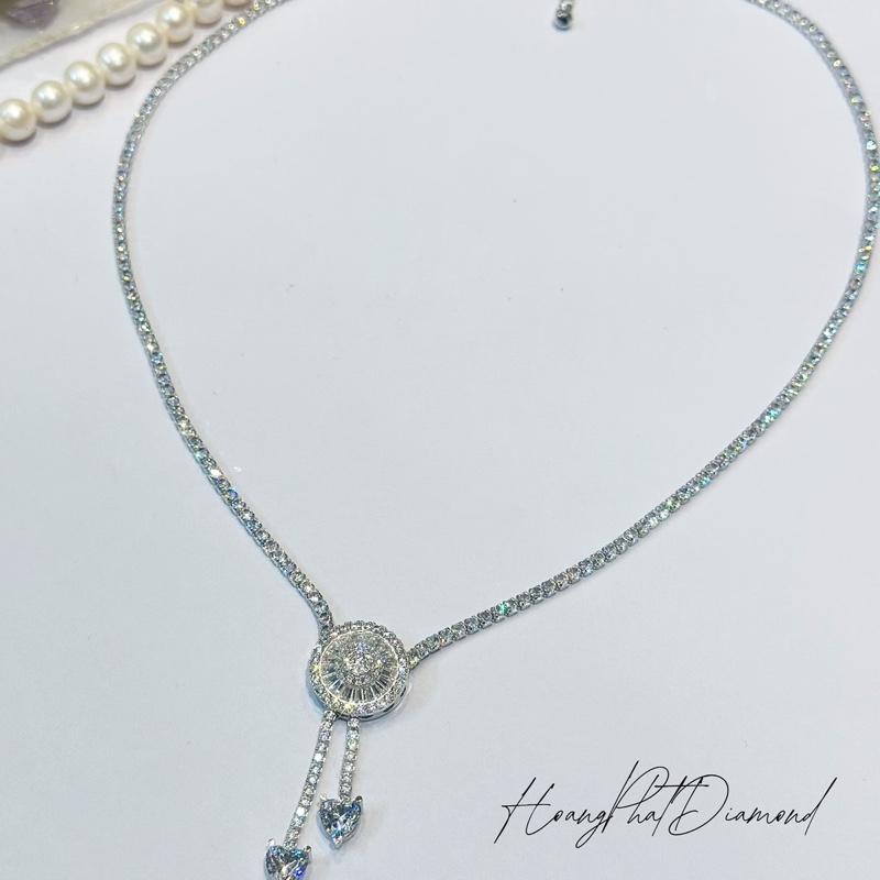 [ Hoàng Phát ] Trang Sức Dây Chuyền Bạc Ý 925 Full Hột 2li Nam Mỹ 4T5 (45cm) Mặt Halo Tròn Tòn Ten Giọt Nước Trái Tim Tiểu Thư Xi Kim (D034)