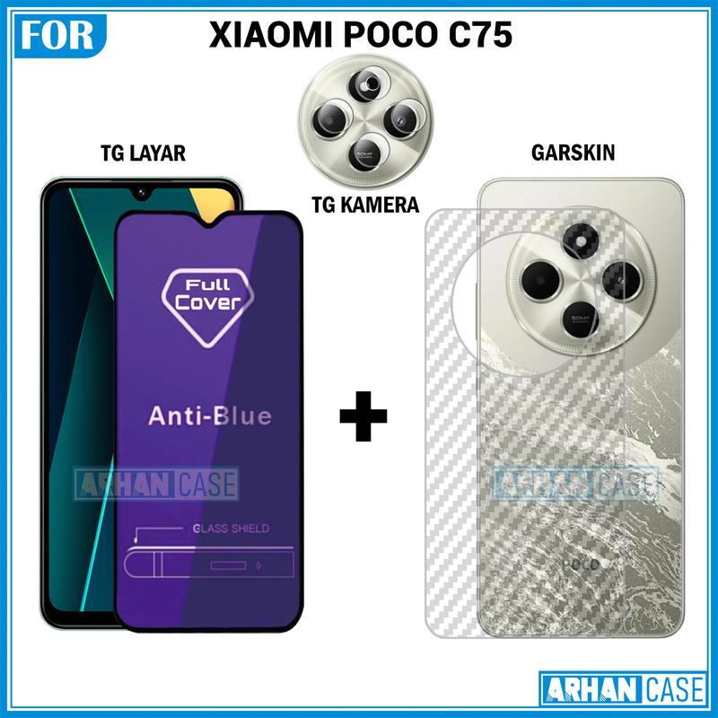 Paket Triple 3in1 Tempered Glass untuk Xiaomi Poco C75 C65 Garskin 3D Plus Pelindung Lensa Camera 4