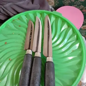Promo 3 Pcs pisau dapur baja gagang plastik hitam - peralatan kitchenware buah besar sedang dan kecil