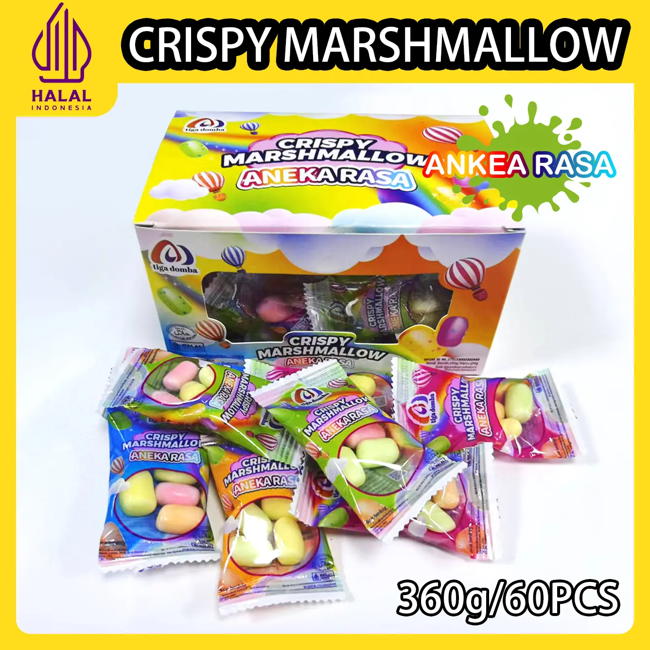 Halal Fiesta Permen Marshmallow Renyah - Rasa Buah: Strawberry, Lemon, Jeruk, Apel, Blueberry! Snack Sempurna untuk Acara Santai dan Pesta!