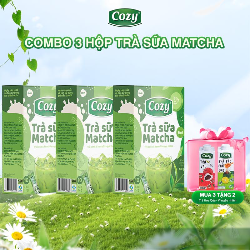 Trà Sữa Matcha Hòa Tan 3in1 Cozy - Thơm Vị Matcha, Tiện Lợi (10 gói x 17gr và 18 gói x 17gr ) Pha chế thơm ngon Matcha Trà xanh