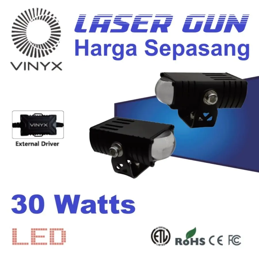 Lampu Tembak Vinyx GT1 Sorot LED Laser Gun Slim Gepeng D3 Stang Motor Grill Mobil Lasergun 30 Watt 2 Warna Putih Kuning 30Watt 30W Car