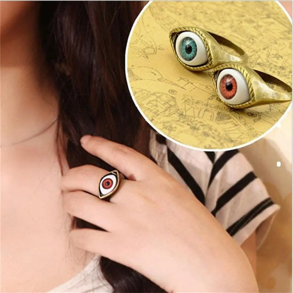 New Retro Punk Exaggerated Brown Blue Color Gothic Rings Eyes Rings Jewelry Fashion for Men Women