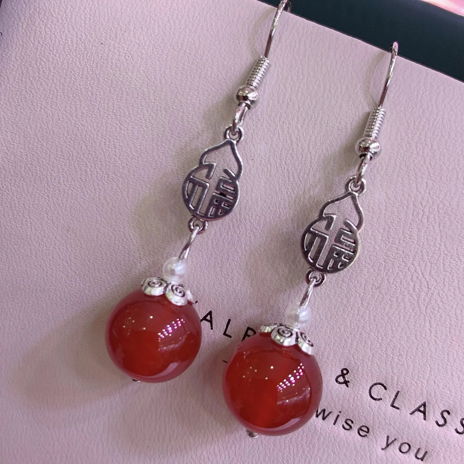 HH Red Nanhong Agate Earrings for Women