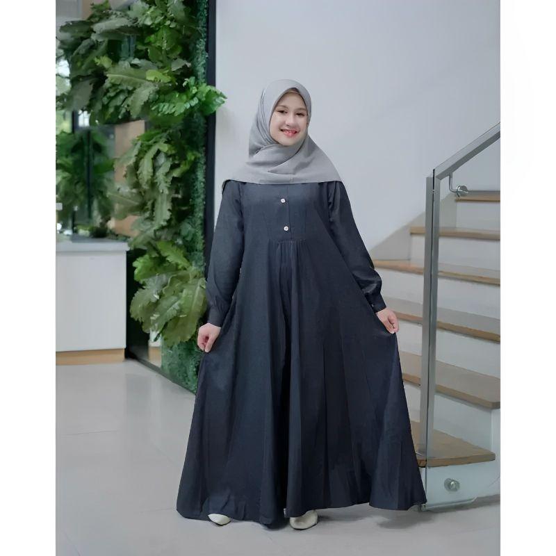 Sakila Mom Maxi Baju Gamis Anak Tanggung Syari Kids Bahan Katun Crinkle Premium Usia 7-18 Tahun Dress Anak Perempuan Baju Muslim Lebaran Wanita Remaja Cewek Airflow Kancing Motif Jilbab Panjang Shakila