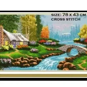 paket kristik pola dikain gambar pemandangan alam rumah sungai 11ct