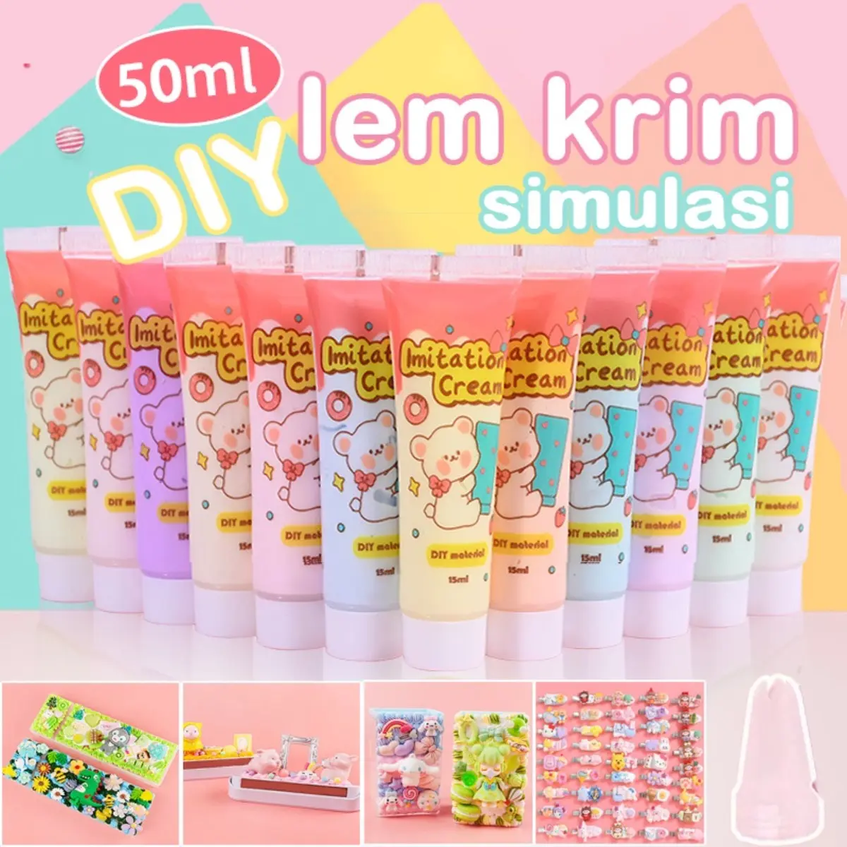 50ml DIY Deco Cream Set Deco Cream 1 Set Lem Krim Simulasi Lem Krim DIY Deco Cream Clay Cream Simulation Cream Set Lem Krim