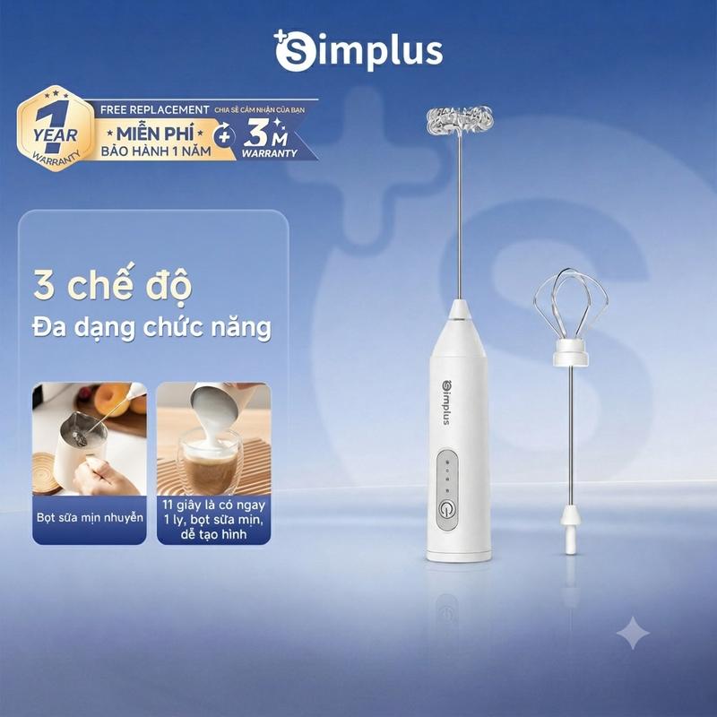 SimplusSA Máy đánh trứng, tạo bọt sữa đa năng Simplus Thời gian dùng liên tục lâu Động cơ đồng nguyên chất Một máy đa năng NPQH001, Bảo Hành 1 Năm Chỉ Đổi Không Sửa