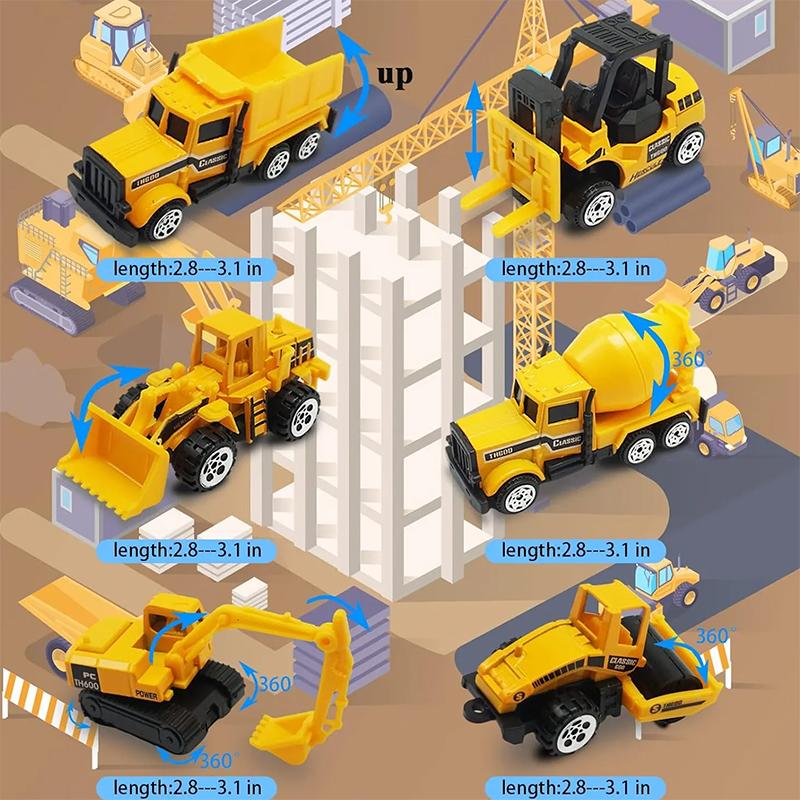 Product Introduction of 6 IN 1 Pull Back Paduan Kendaraan Truk Container Pengangkut diecast metal car trucks Mobil Mainan Mobilan Bulldozer Toys 51