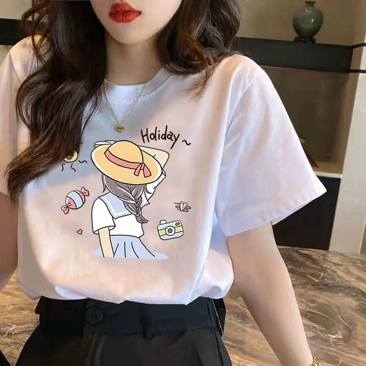 Kaos T-shirt wanita motif printing DTF kaos distro basic oblong cewek|pakai topi