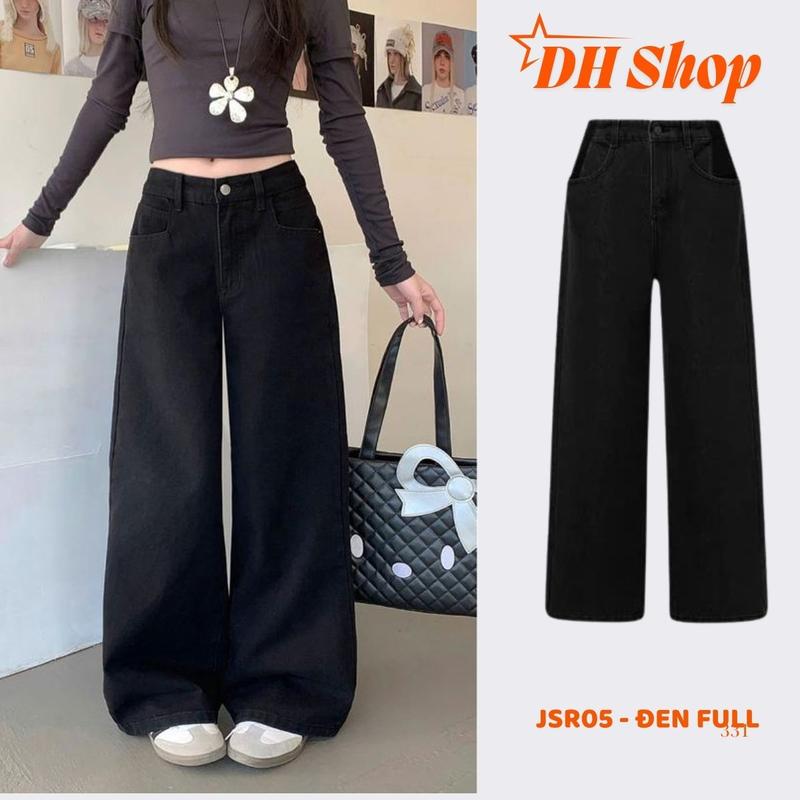 Quần Jeans dài Đen Full JSR05 DH Shop Cạp cao Ống Rộng tôn dáng form unisex nam nữ Có Túi Menswear Pants - Thương hiệu uy tín