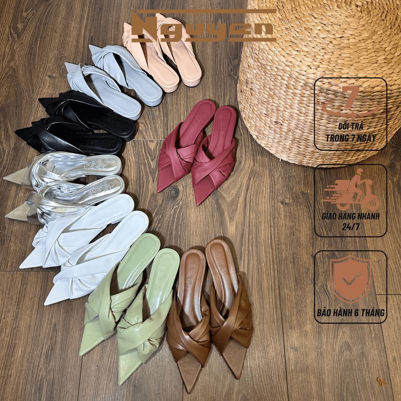  Form nhỏ tăng size  Giày sục bệt 3p hở mũi Nguyễn Gia mũi nhọn quai chéo cao 3p N137 Mũi nhọn Nữ DéP 