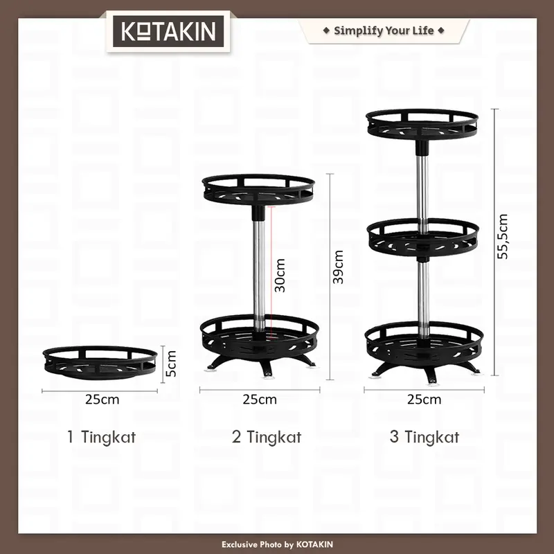 Rak Putar Besi Dapur 360 Derajat Tempat Penyimpanan Bumbu Scincare Sabun Besi Stainless Anti Karat 5