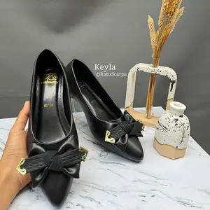 13. Keyla Flatshoes Wanita Pita Siku Emas – Ratu Scarpa | Anti Slip | Size 36-40 Hitam dan Cream