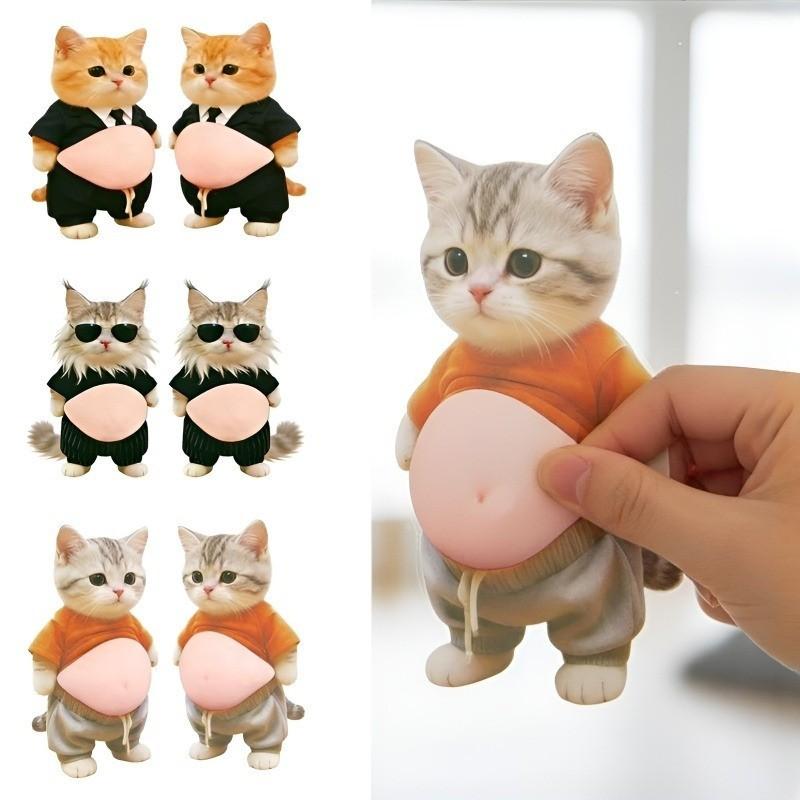 (SET 2) Miếng Dán Mèo Bụng Bự 3D Bóp Silicon Bụng To - Dán Điện Thoại, Chặn Cửa va Đập Siêu Thú Vị