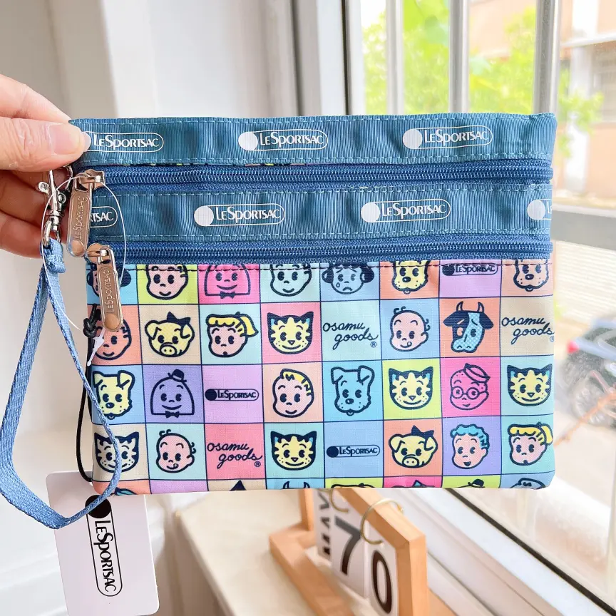 New Women's Bag Carrying Strap Bag Tote Two Zipper Cosmetic Bag Coin Purse Multi-Color Optional