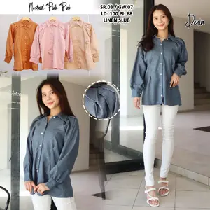 Kemeja Polos Linen Panjang Wanita Casual  Basic