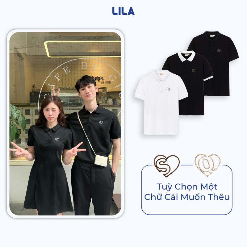 Set đồ đôi INSIDE HEART nam nữ thêu tên theo yêu cầu đồ cặp đôi áo polo nam váy polo nữ LILA chất liệu cotton