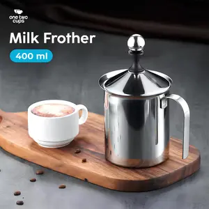 Gelas Pembuih Susu Manual Milk Frother Untuk Menciptakan Busa Foam Yang Lembut Kapasitas 400ml