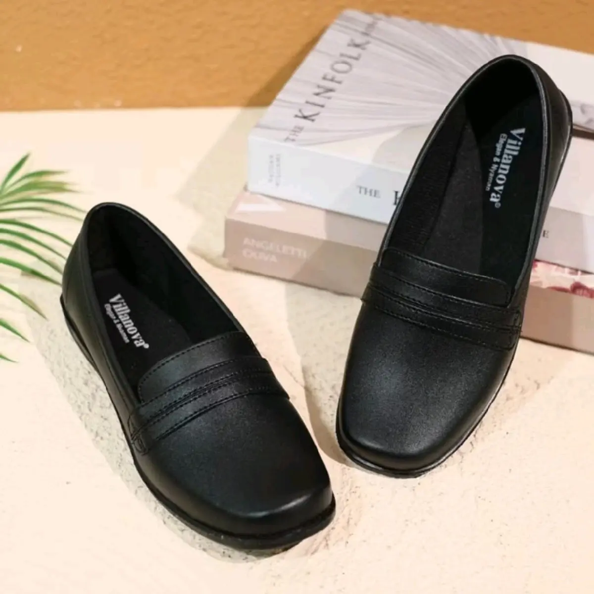 Sepatu Pantofel Wanita Kulit Sintetis Tanpa Hak Untuk Kerja Atau Sekolah Karet Flat Shoes